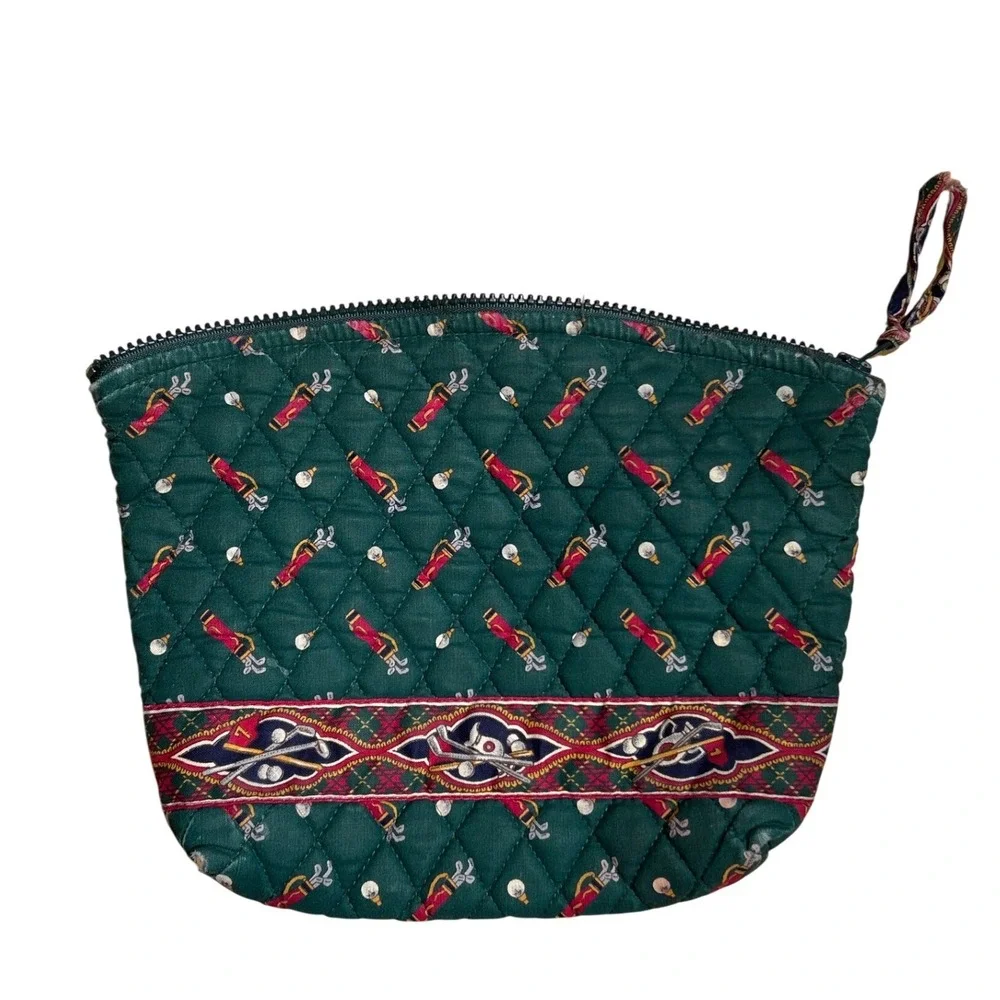 VTG Vera Bradley Quilted Golf Print Cosmetic Bag Green Red 11
